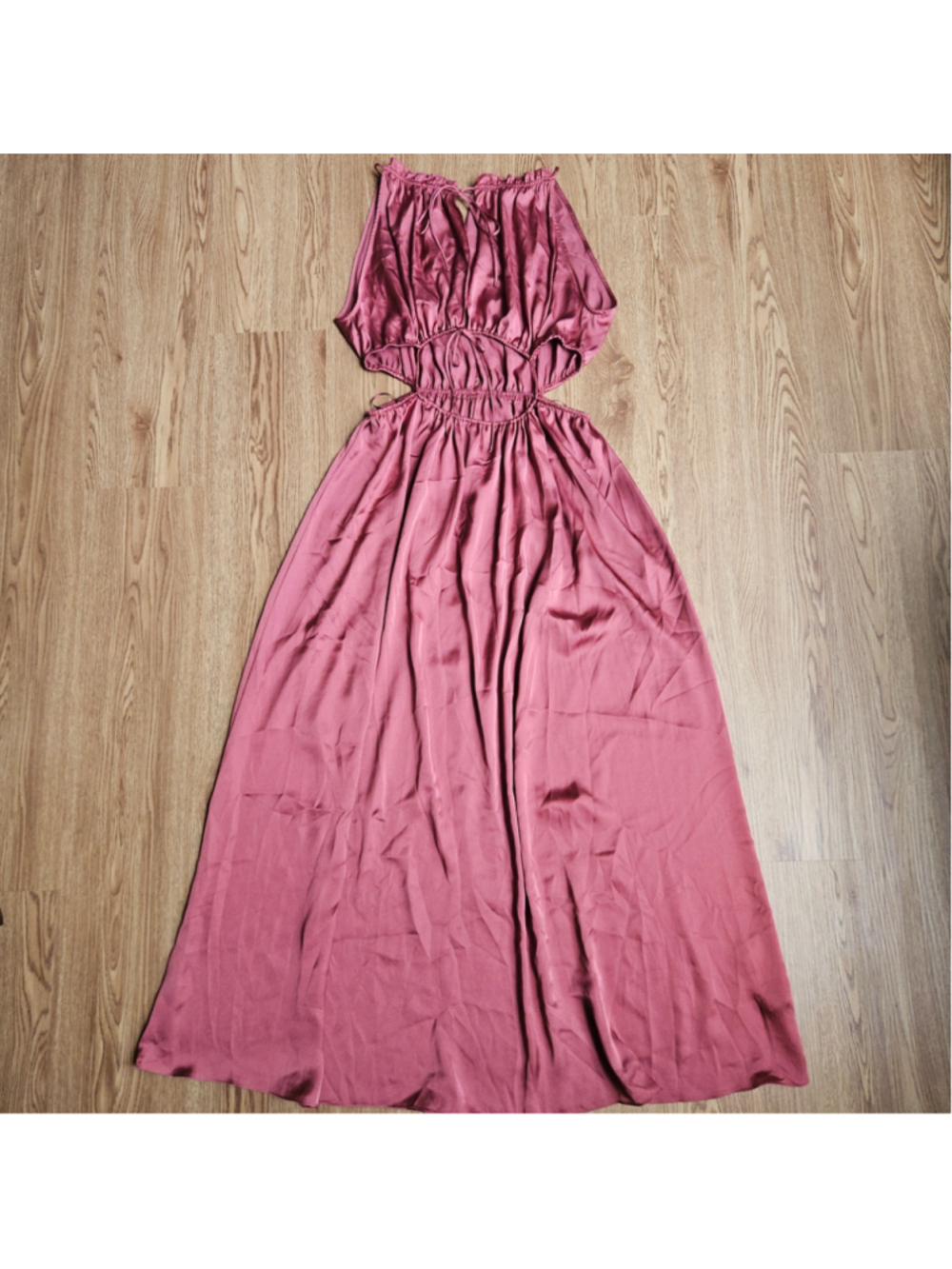 Zara Satin Effect Cut Out Marsala Date Night Going Out Dress Womens Large Pink